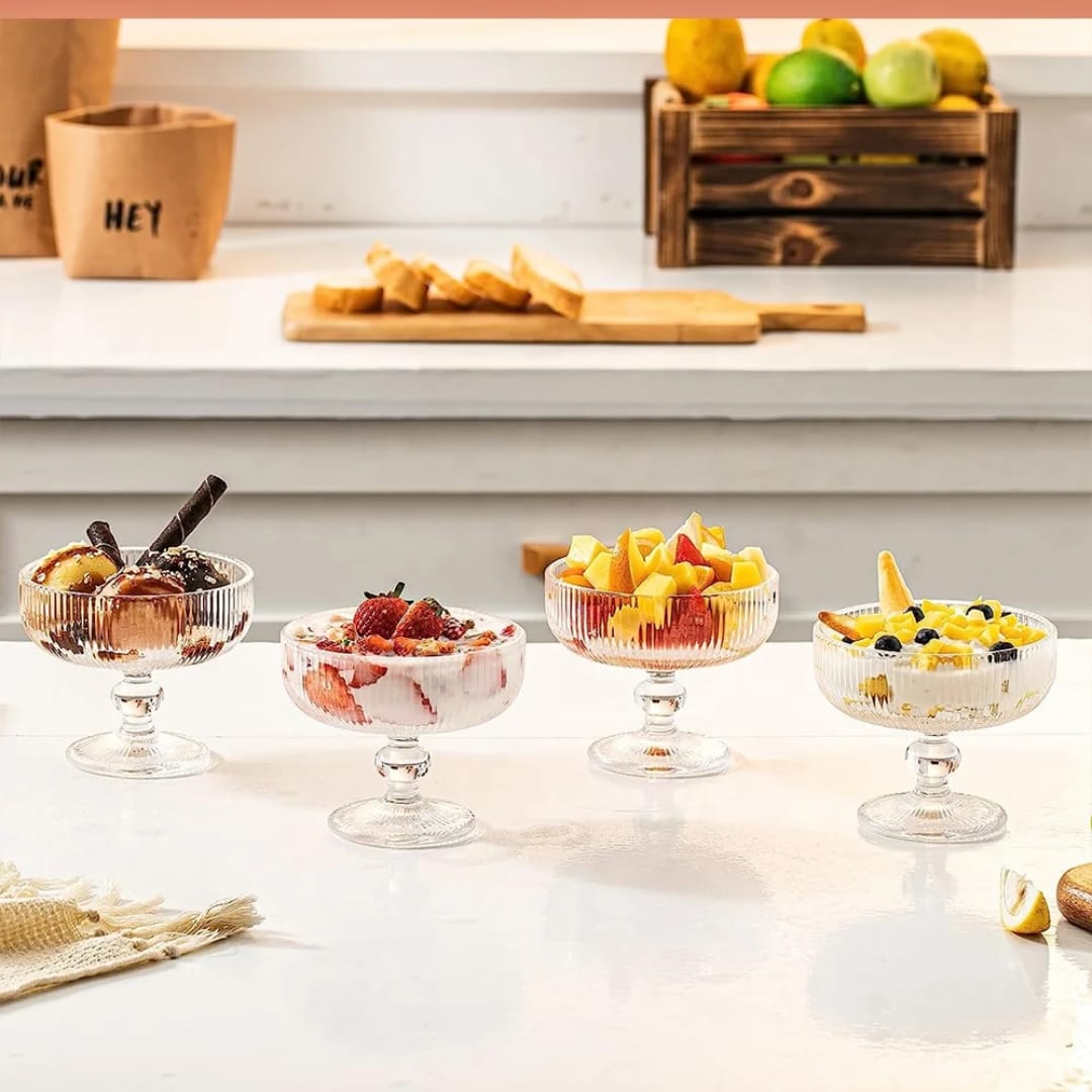 6pcs embossed luxury glass dessert set 300ml