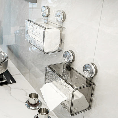 Wall mounted glacier pattern tissue box holder with suction cup installation for stylish tissue and face towel storage