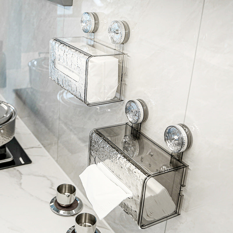 Wall mounted glacier pattern tissue box holder with suction cup installation for stylish tissue and face towel storage
