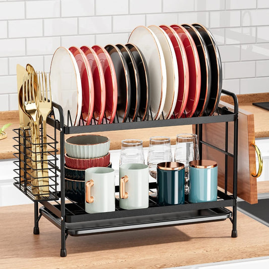 2-Tier All Black Dish Rack