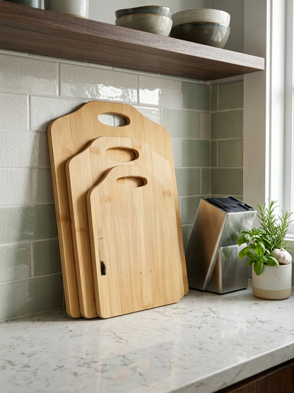 3 Piece high-quality chopping board set in different sizes for food preparation and kitchen use