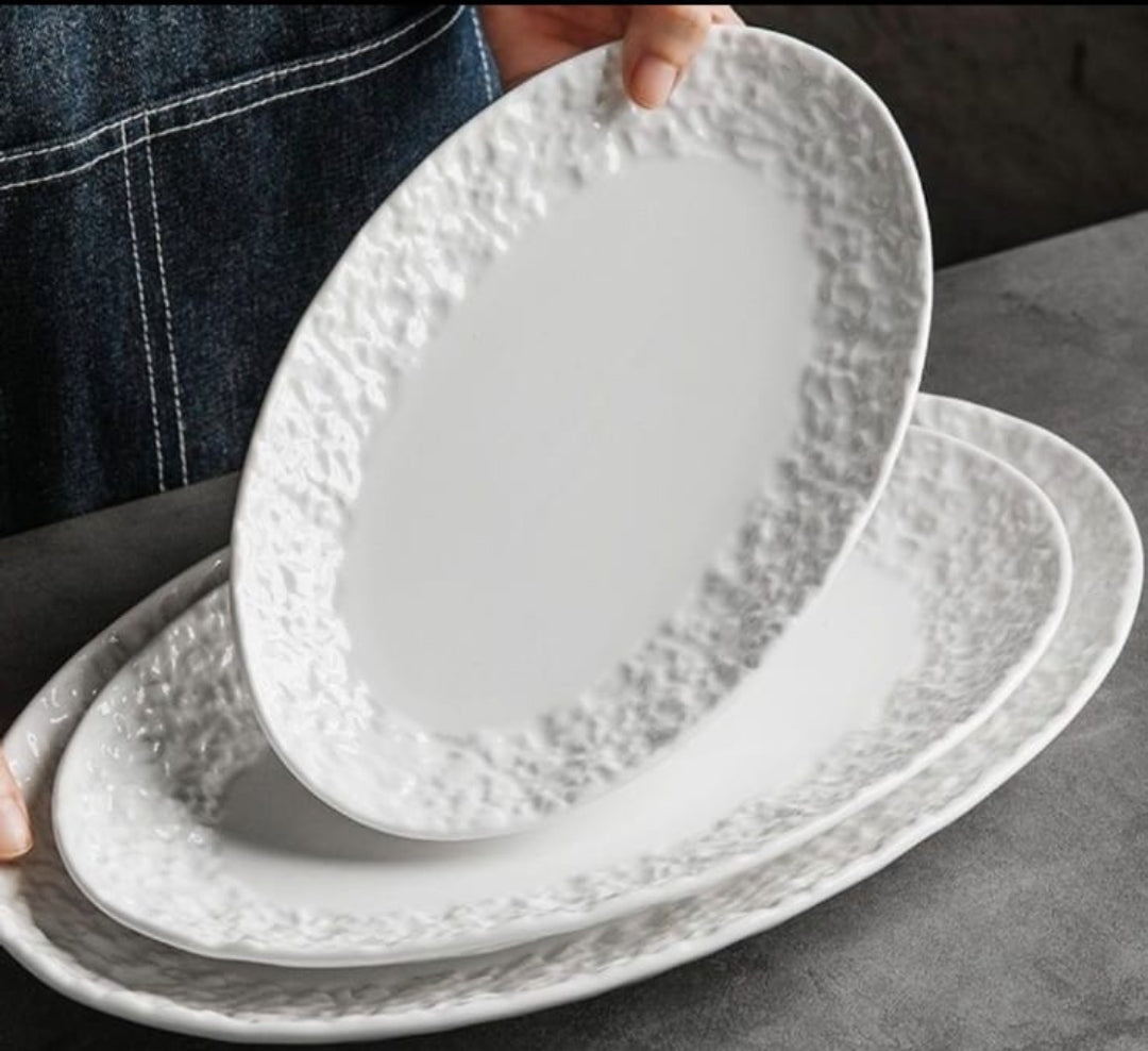 6Pcs Ceramic Oval Fish Plate Oven Safe