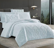 6-piece Tufted cotton duvet cover set for 6x6 bed with fitted sheet and four pillowcases.
