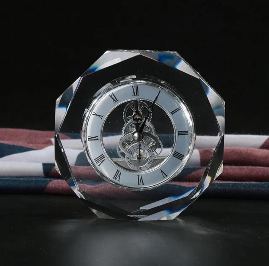 Antique Roman Crystal Glass Desk Clock