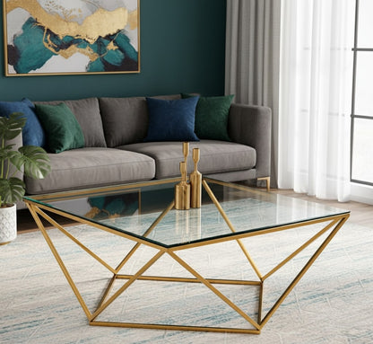 Diamond Shaped Coffee Table with Gold Metallic Stand