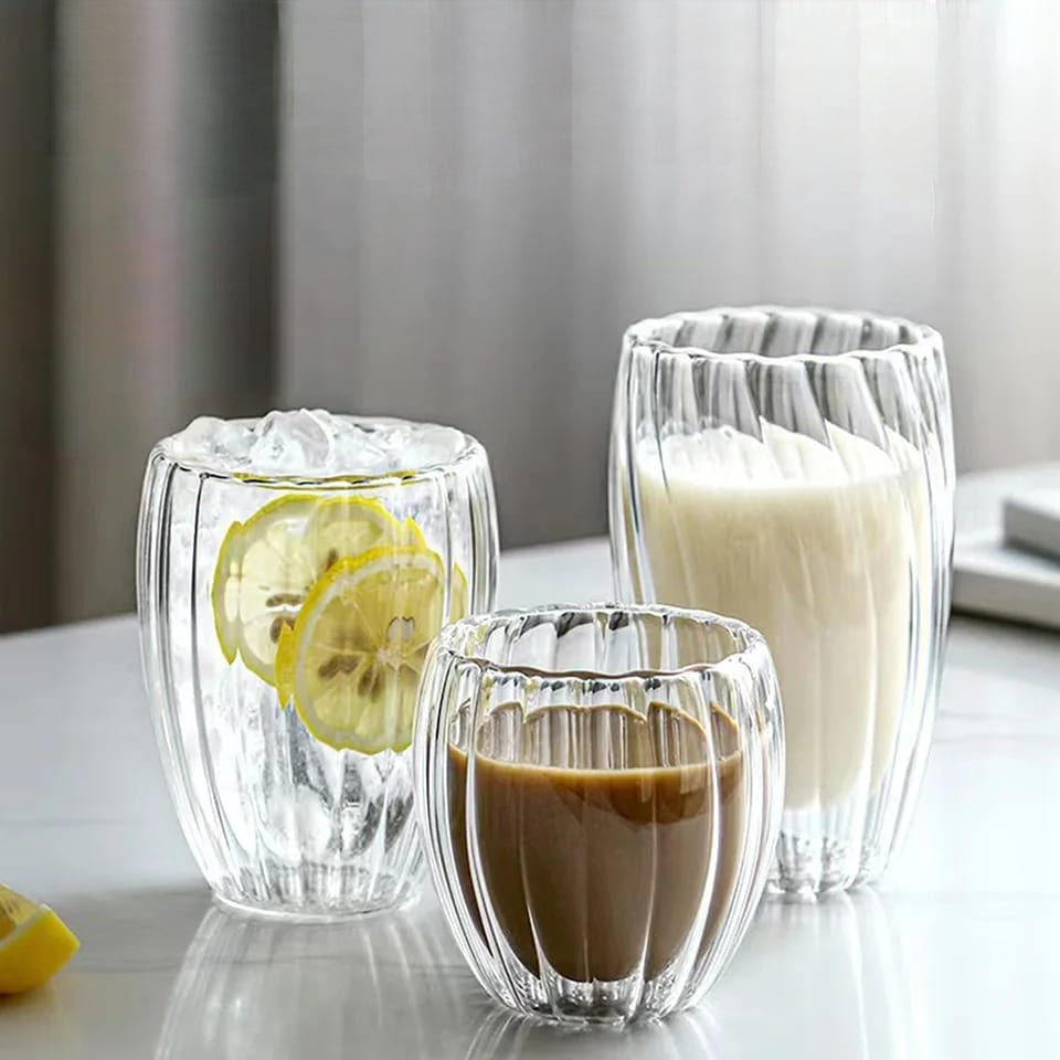 Stripe Double Wall Glass Mug