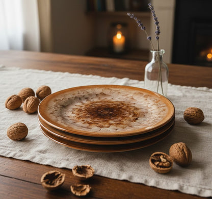 Set of 6 unique aesthetic plates in decorative finish for everyday dining use