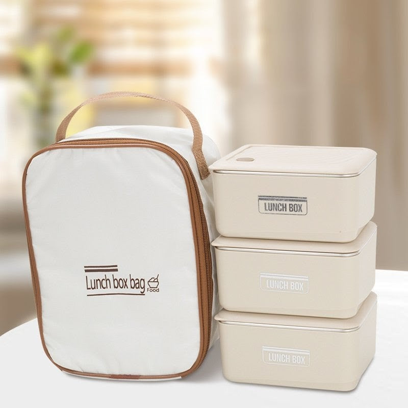 4 in 1 insulated lunch box set with 3 containers and lunch bag, microwave safe 700ml food storage set.