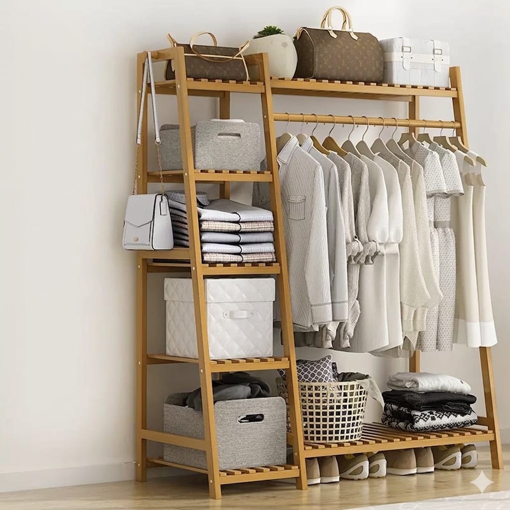 Eco-Friendly Bamboo Multilayer Garment Clothing Hanging Rack
