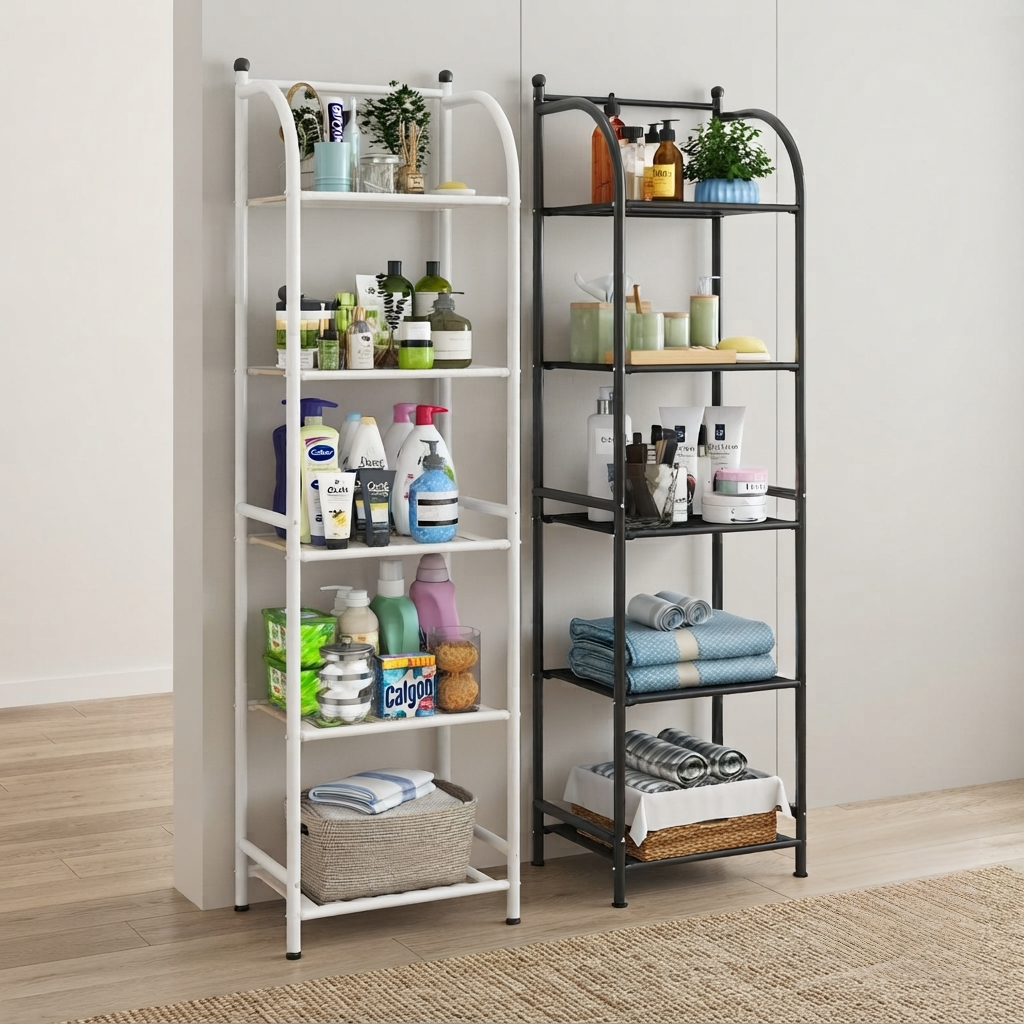 5 Tier Multipurpose Metallic Storage Rack Black and White