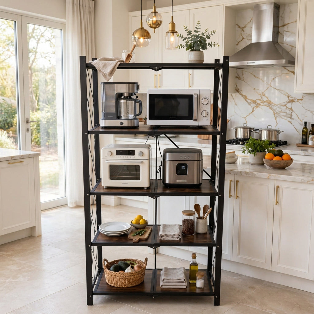 5-Tier Foldable Storage Rack with Wheels 159cm