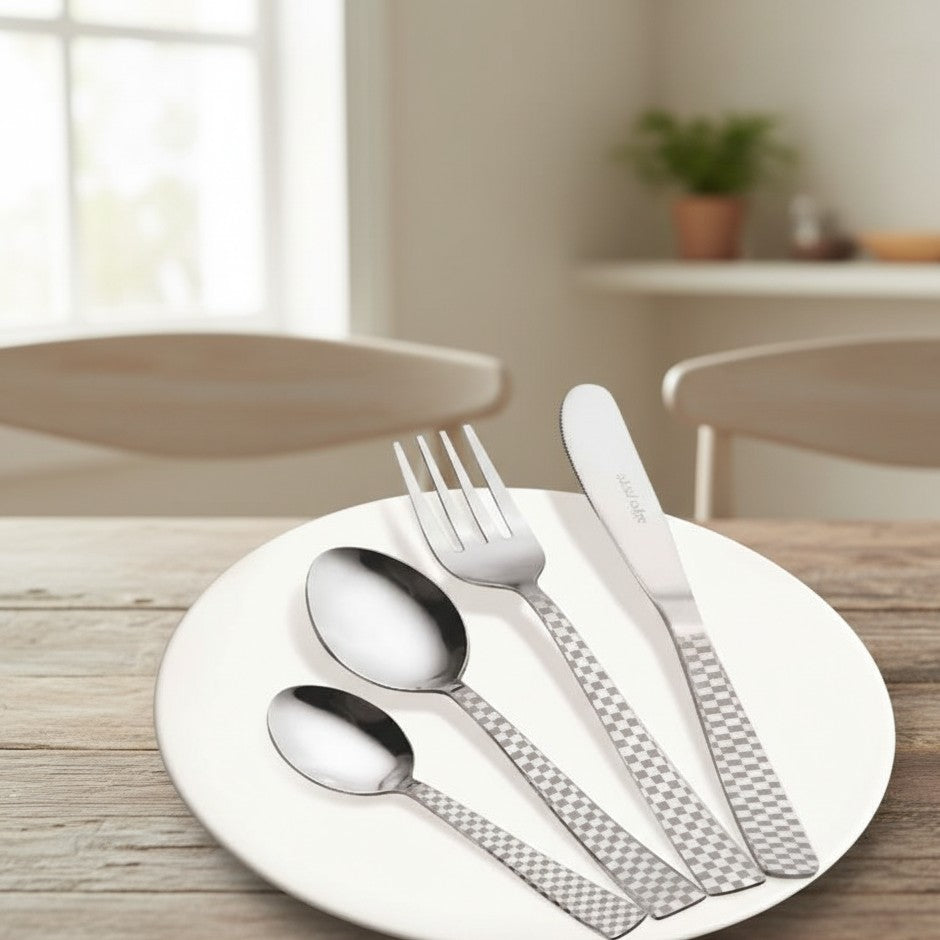 24Pcs Diamond Print Stainless Steel Cutlery Set