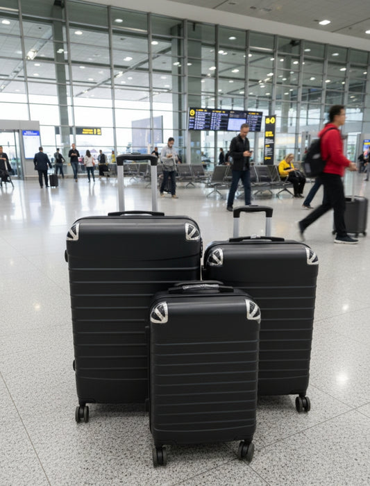 Fiber suitcase available in large, medium, and small sizes.