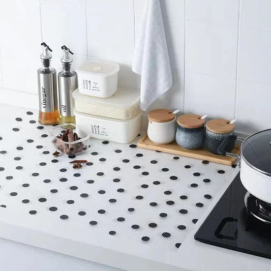 Polka dot waterproof drawer and shelf liner roll for home organization
