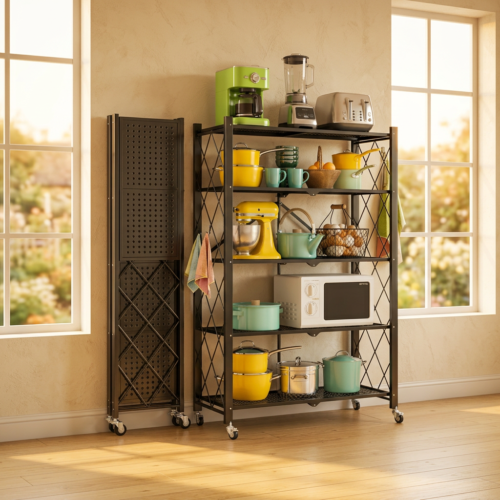 Foldable 5 Tier Rack With Shelves & Wheels