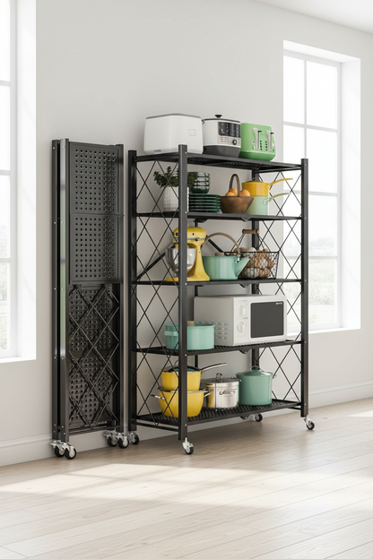 Foldable 5 Tier Rack With Shelves & Wheels