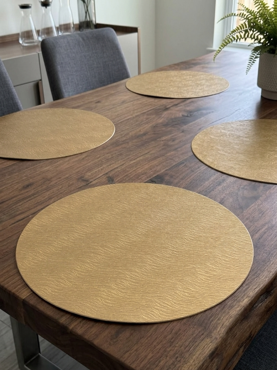 Round faux leather PVC table mat 38 cm non-slip waterproof dining placemat