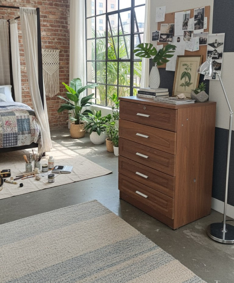 Five-Drawer Walnut Chest of Drawers