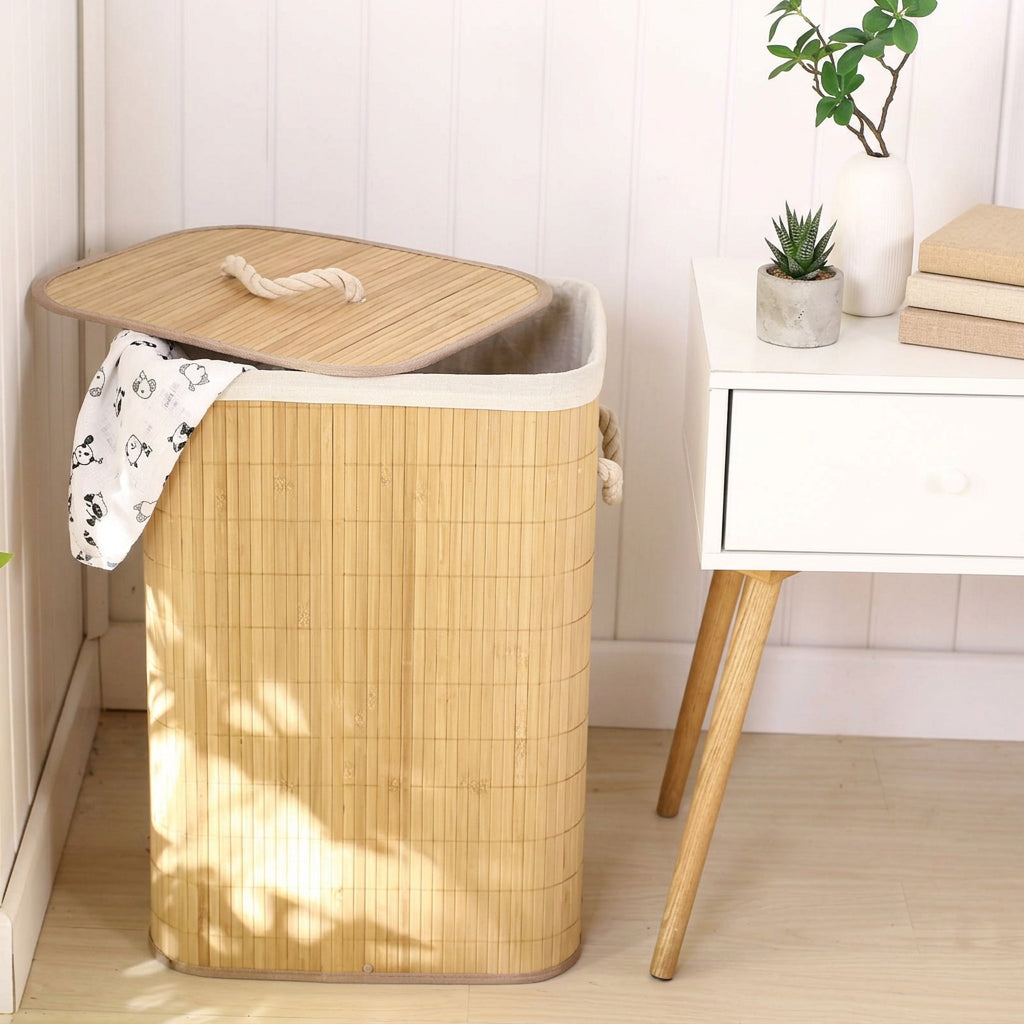 Large Capacity Foldable Bamboo Laundry Basket