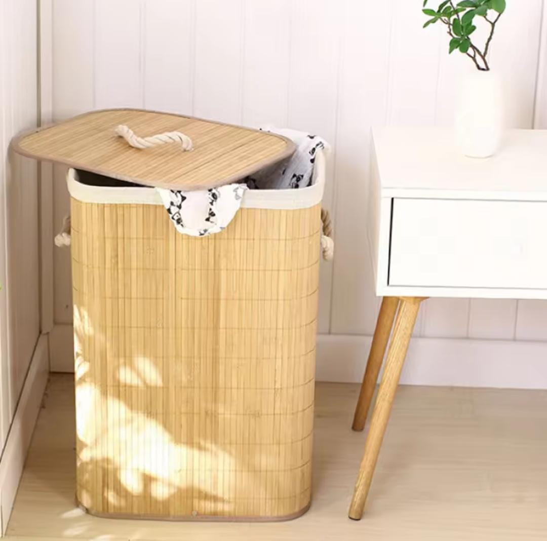 Large Capacity Foldable Bamboo Laundry Basket