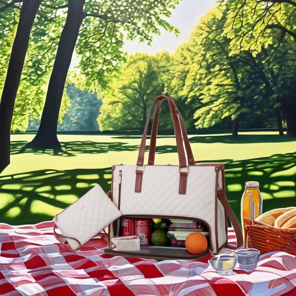 Quilted Laptop Tote Bag with Insulated Lunch Compartment