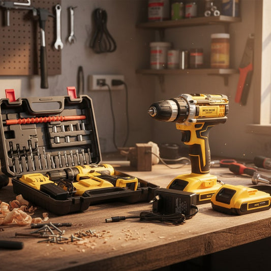 Rechargeable 21V cordless drill and screwdriver set with accessories