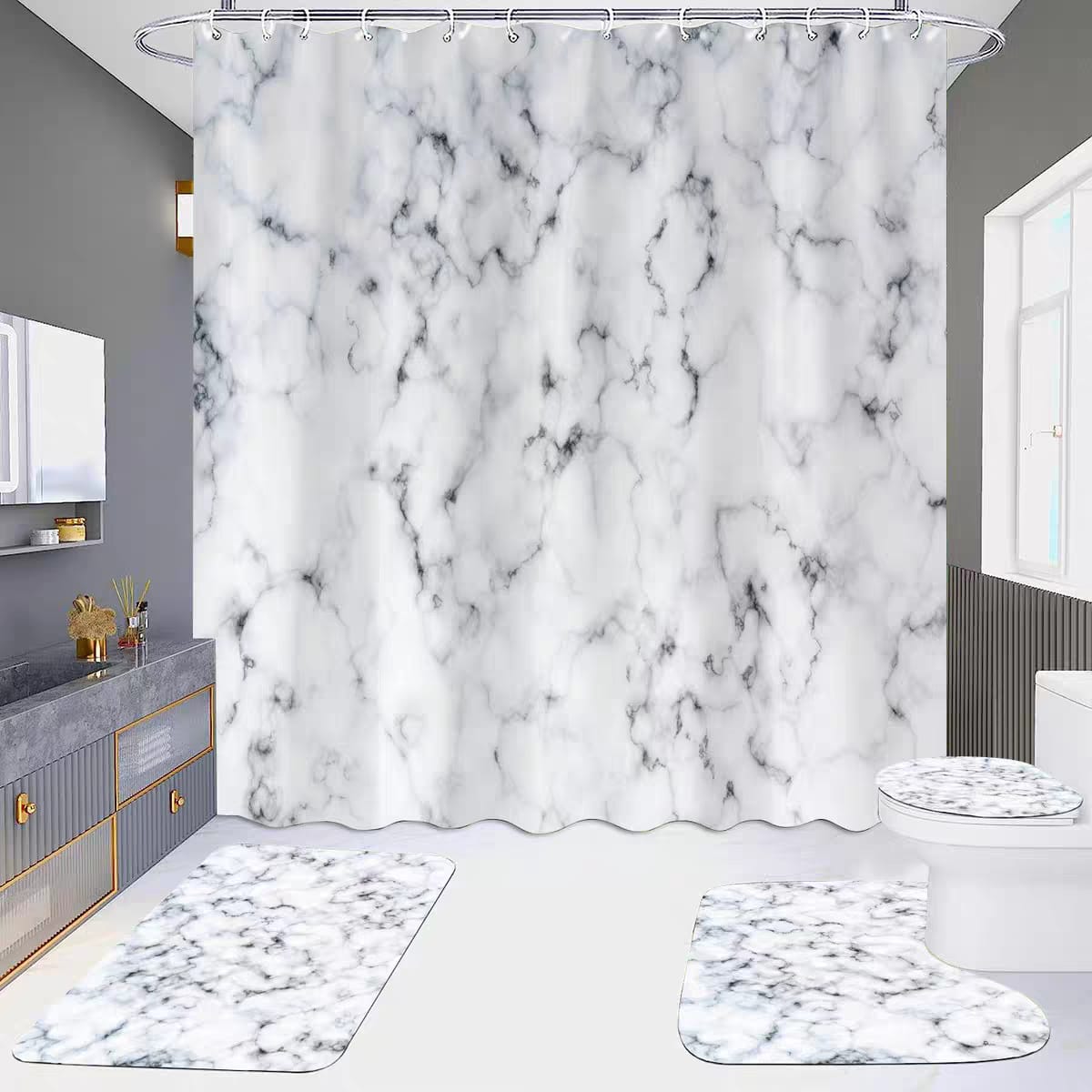 4pcs Bathroom Set Marble Effect
