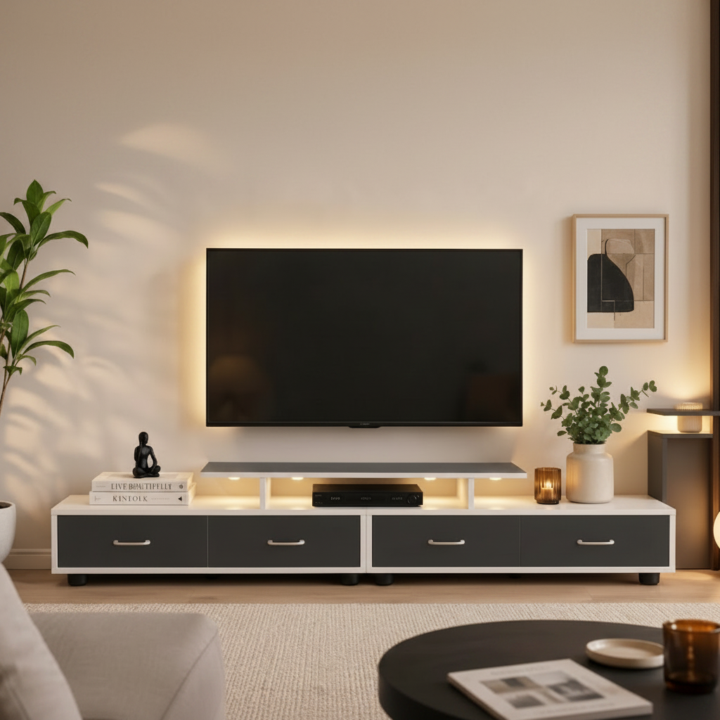 Extendable TV Stand with Drawers and Shelves