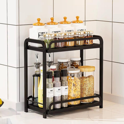 Free standing kitchen storage cabinet organizer in black and white