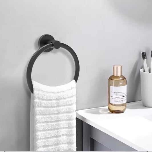 Black round ring towel holder with screws for wall mounting