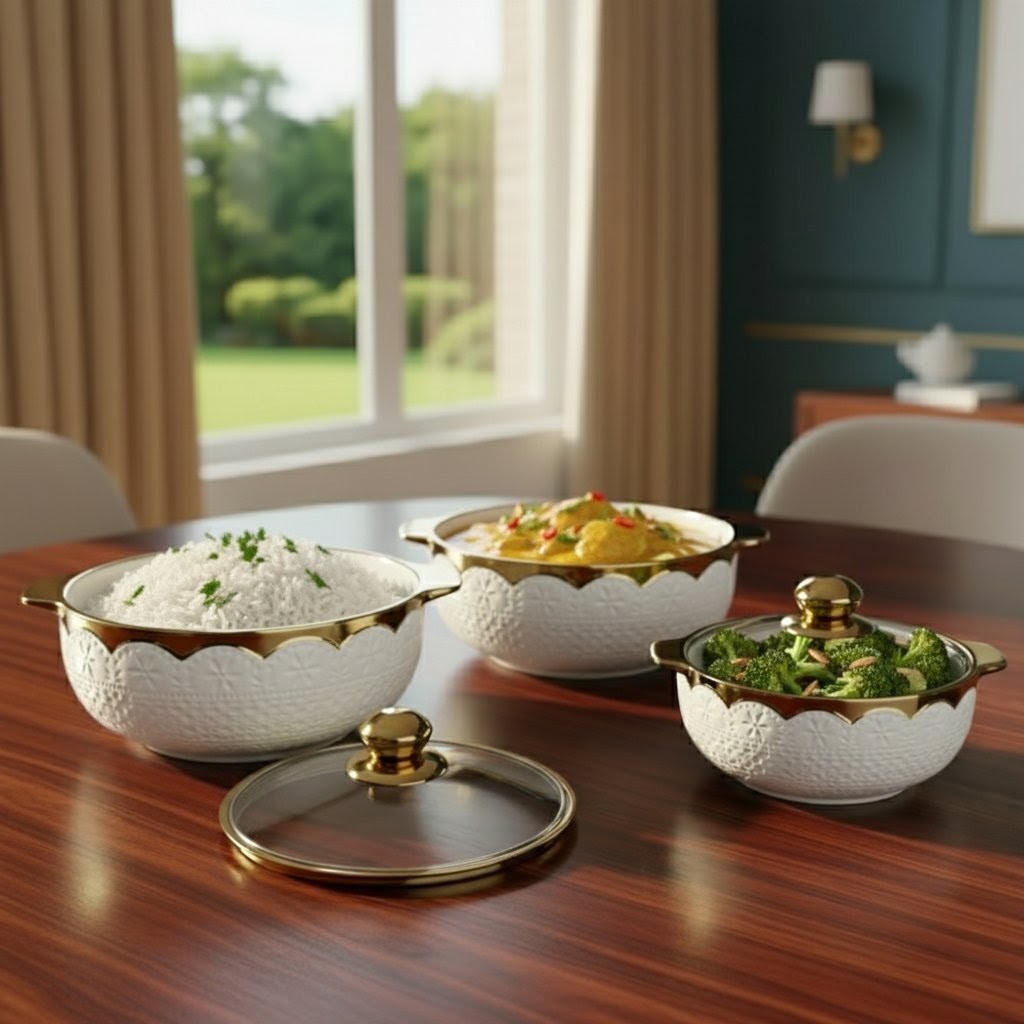 3in1 Ceramic Soup Pots White Gold