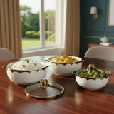 3in1 Ceramic Soup Pots White Gold