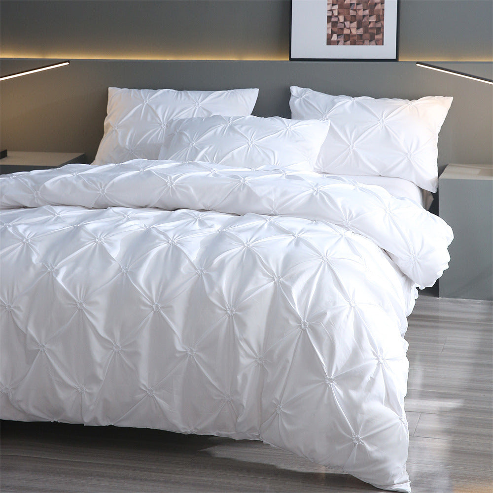 3Pcs Pinch Pleat Cross Duvet Cover Set
