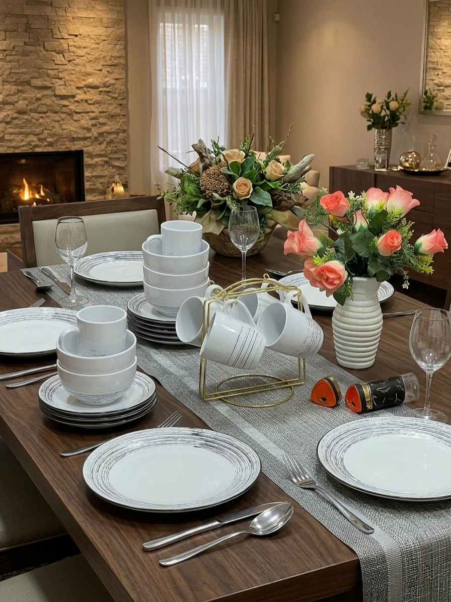 24-Piece ceramic dinner set including cups bowls side plates and plates