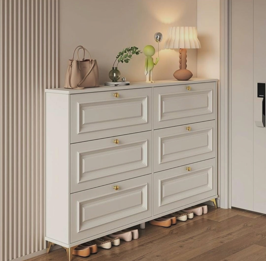 Double-Layer Shoe Rack with 3 Foldable Drawers and Metal Legs 120cm