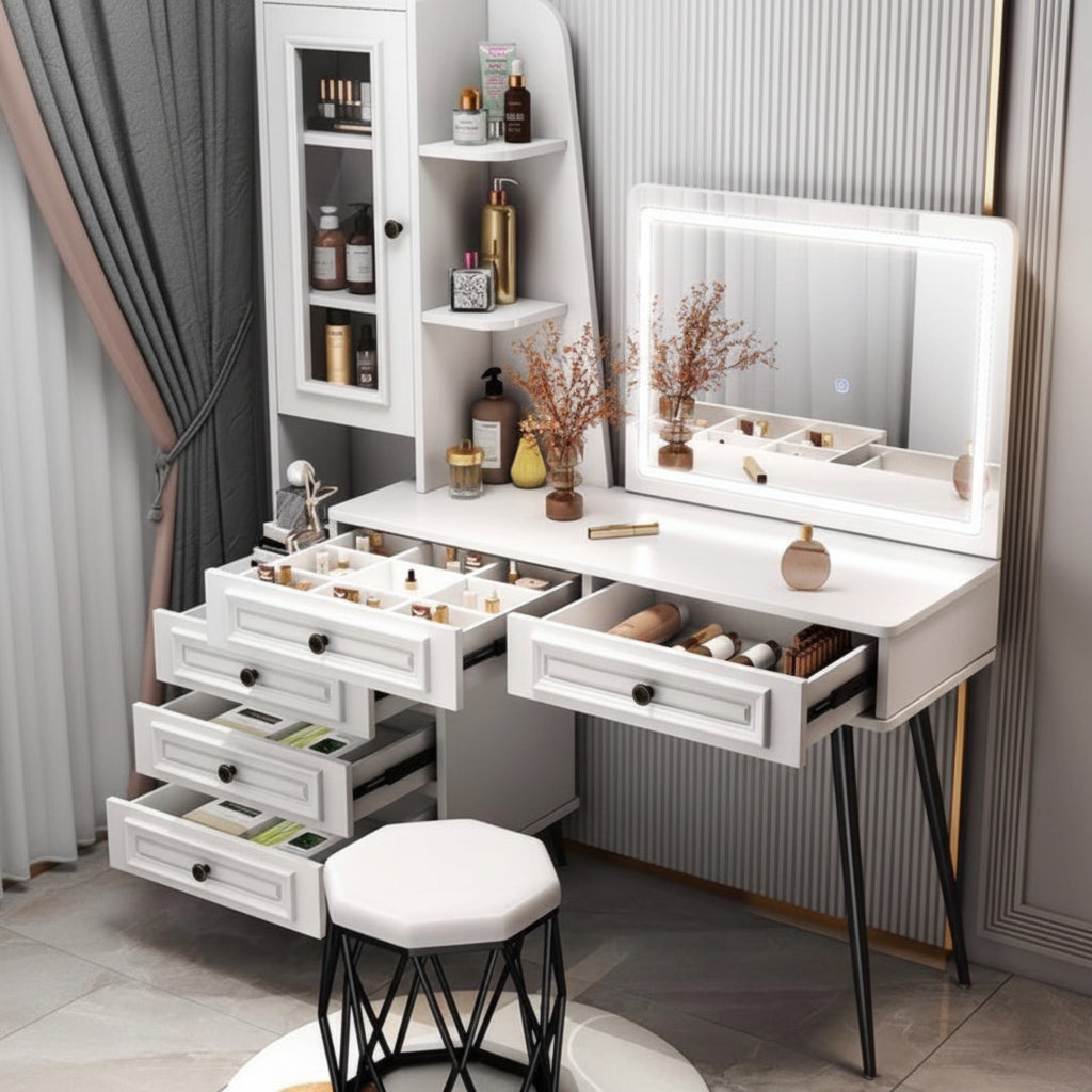 Dressing Table with Mirror and Storage Cabinet