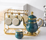 Ceramic Tea Set with Tray (6 Cups + 1 Teapot)
