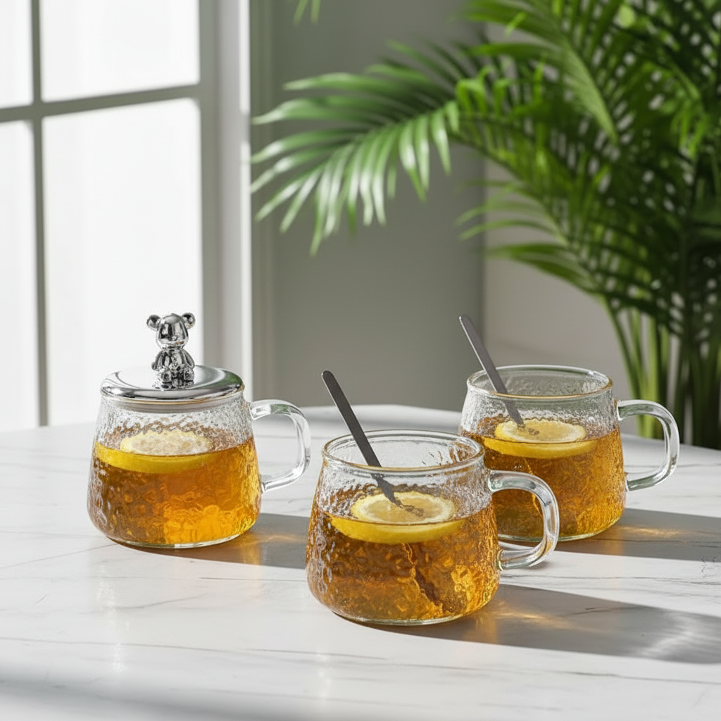 250ml Borosilicate Glass Cup with Lid & Spoon