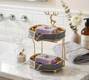 Nordic double ceramic soap holder in grey and white, modern bathroom organizer for keeping soaps clean and dry.
