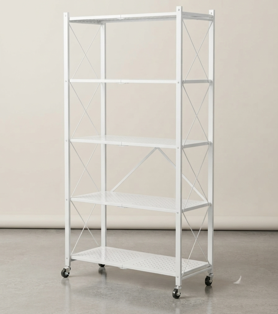 Foldable 5 Tier Rack With Shelves & Wheels