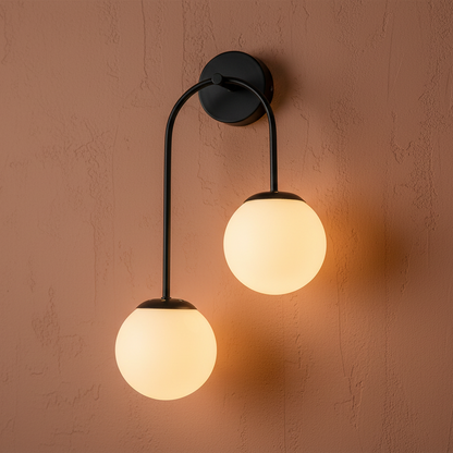 Dual Globe Curve Wall Light – Black Finish-PL 1154-02-RT-BK