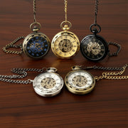 Dawood Lifestyle & Gadgets kes antique skeleton mechanical pocket watch with chain available in gold, silver, bronze, black and blue finishes