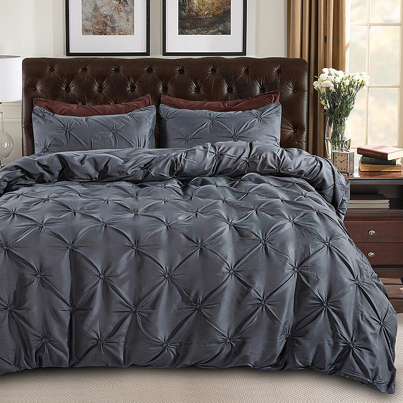 3-Piece Pinch Pleat Cross Pintuck Duvet Cover Set