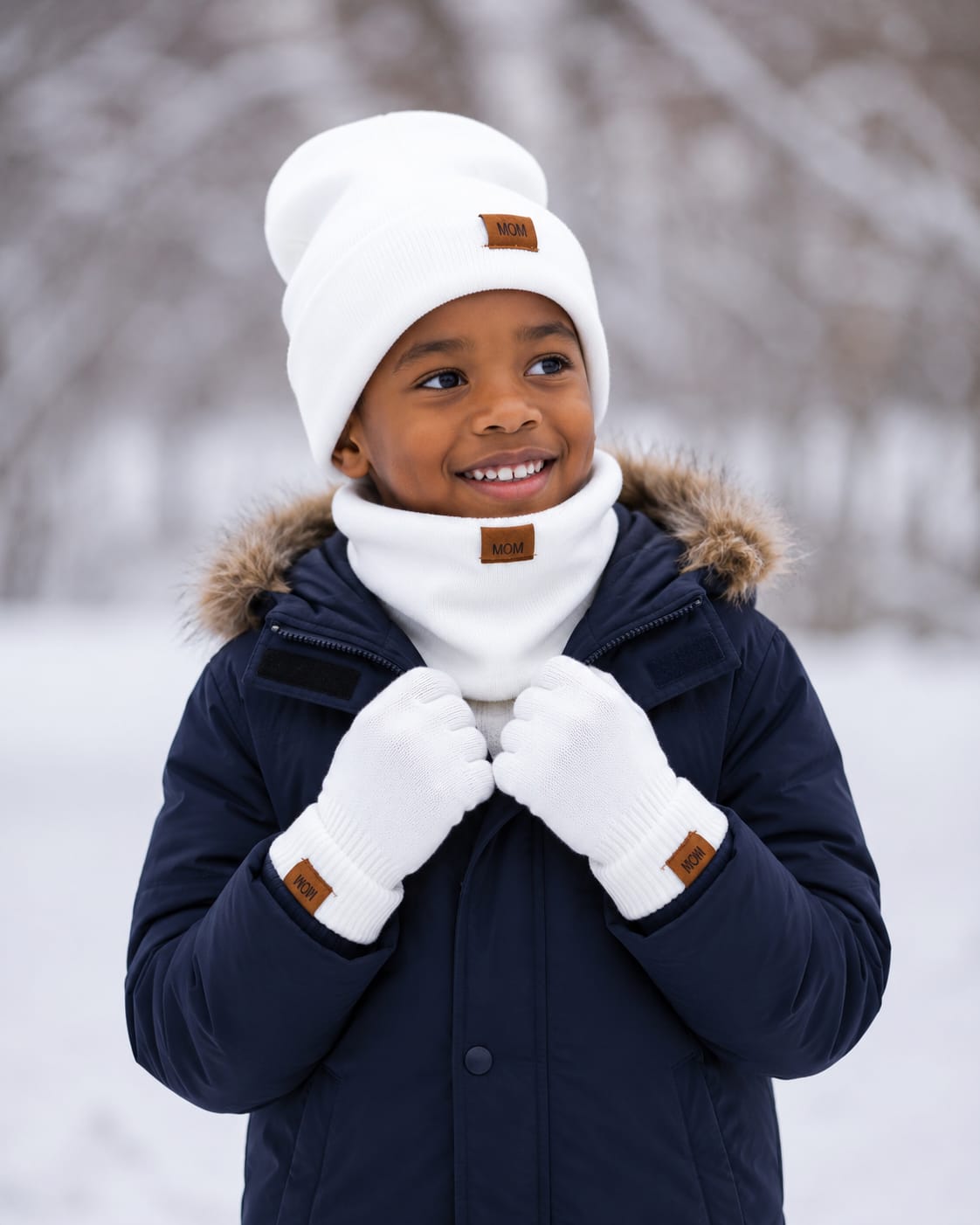 3Pc Knitted Beanie Hat Set with Scarf and Gloves for Kids
