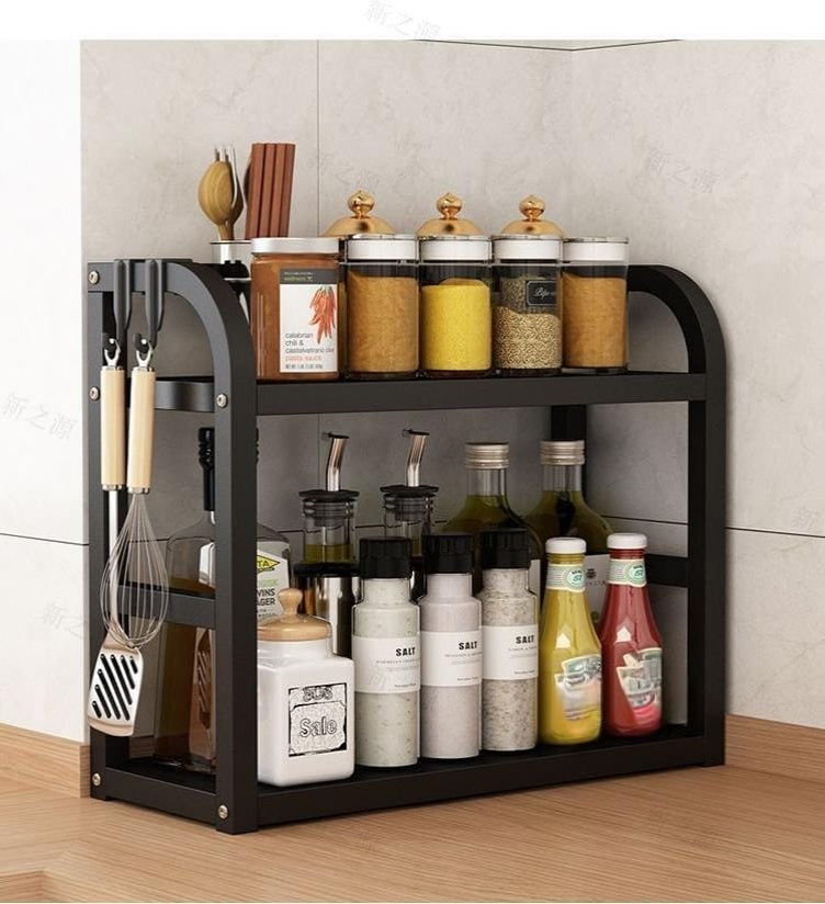 2-Layer stainless steel and bamboo rack for home organization