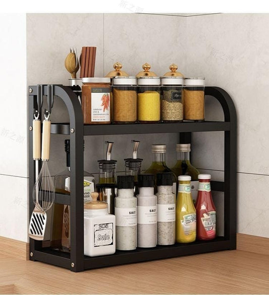2-Layer stainless steel and bamboo rack for home organization