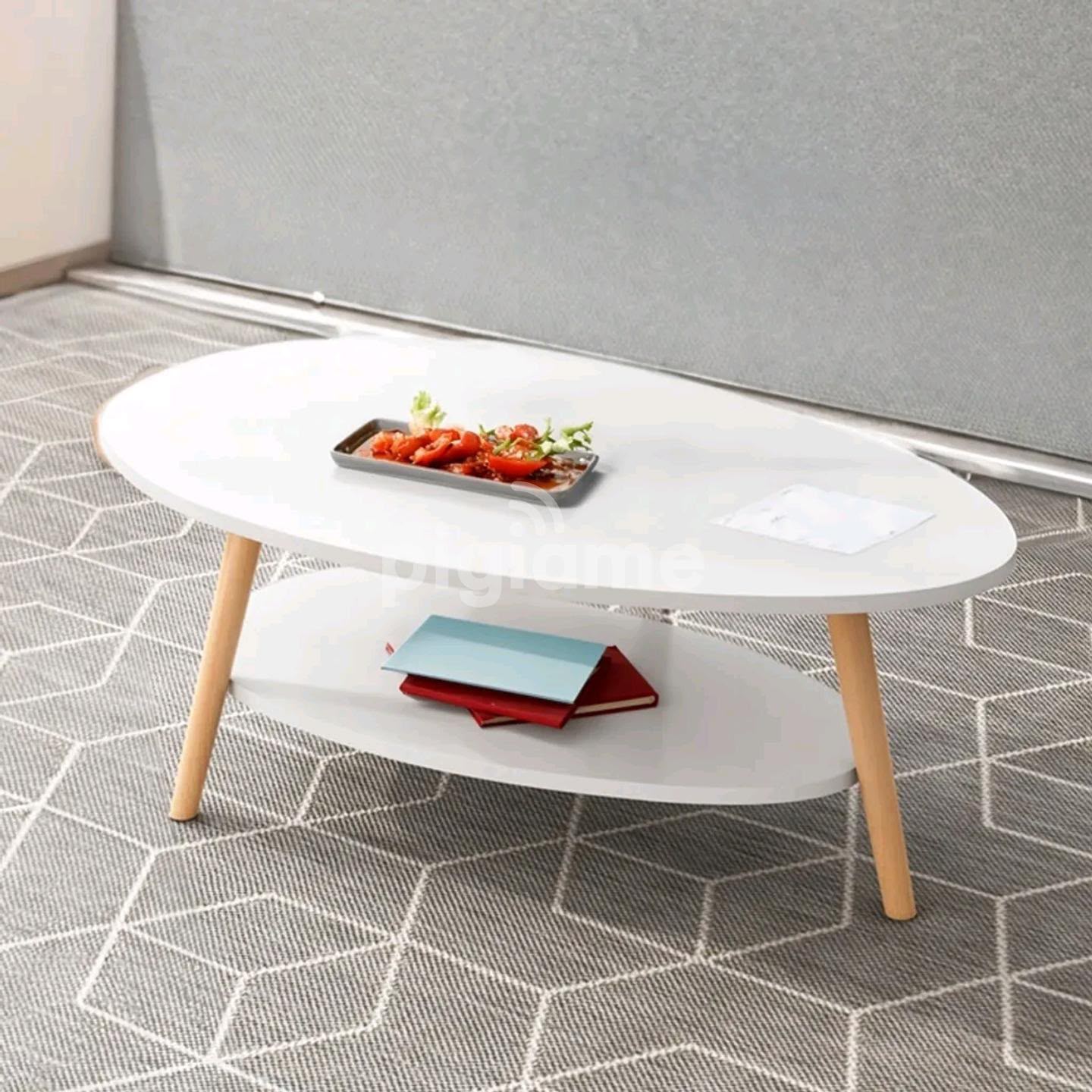 2 Tier White Oval Coffee Table