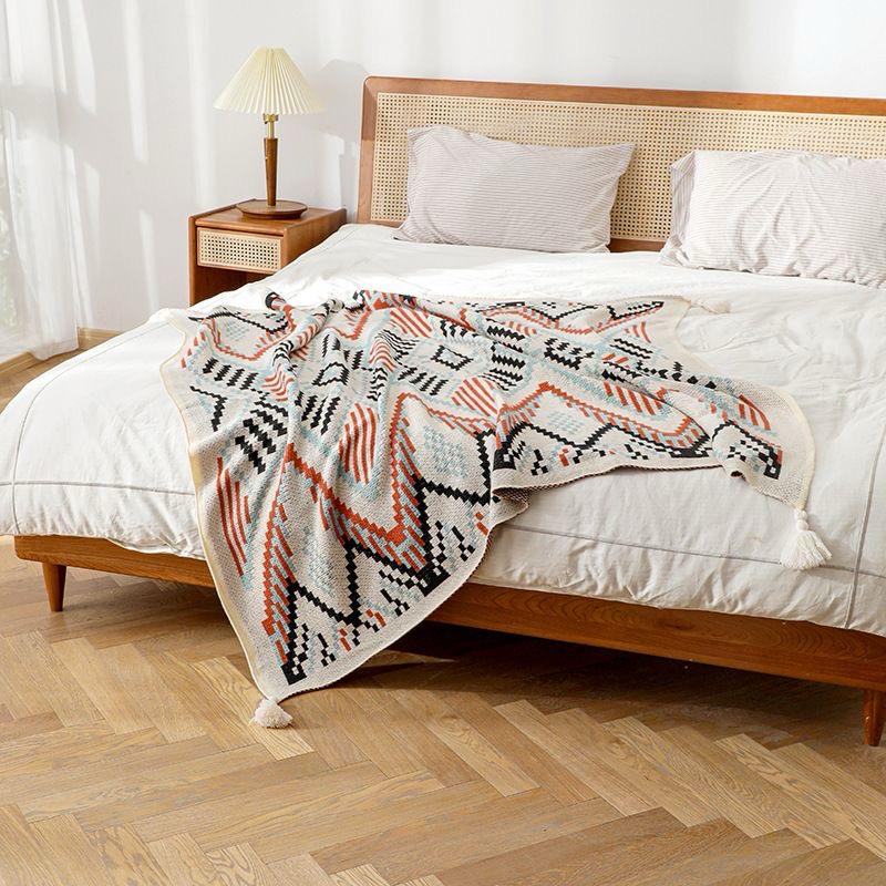 Bohemian Knitted Throw Blanket with Tassels