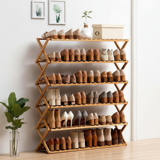 6-Tier Foldable Bamboo Shoe Rack Stand Multifunctional Organizer