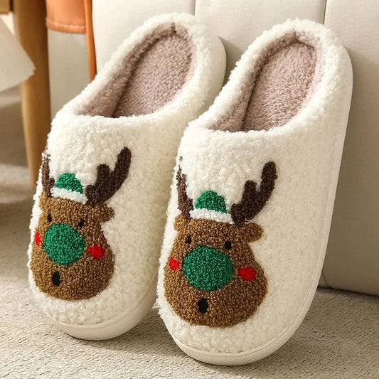 Christmas indoor slippers with rubber sole in festive prints